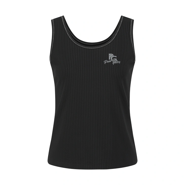 Áo tank top golf nữ Pearly Gates màu đen dáng ôm với họa tiết sọc rib dọc
