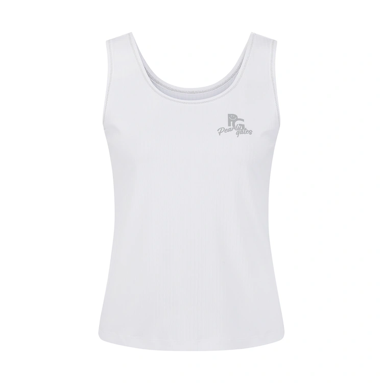 Áo tank top golf nữ màu trắng thiết kế cổ tròn rộng logo Pearly Gates bên ngực