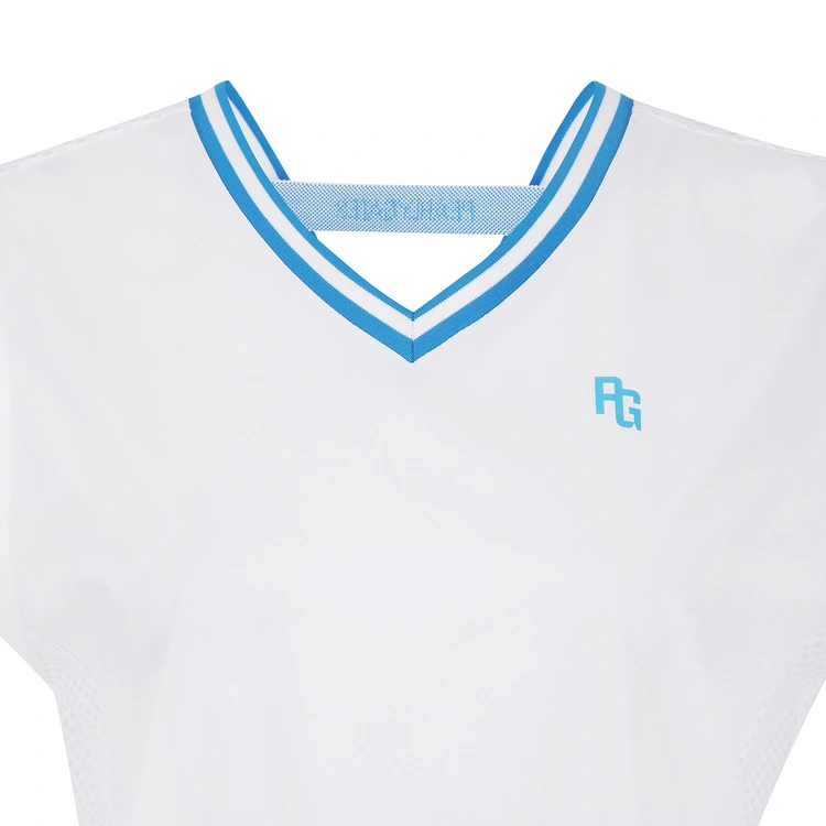 Áo golf nữ cổ V phối viền màu xanh dương trắng — ảnh 3