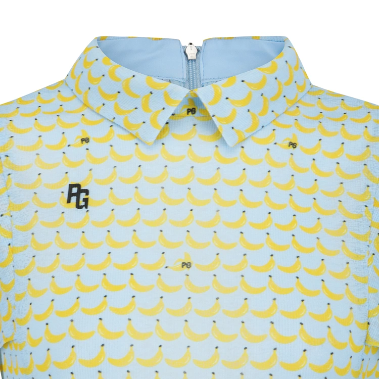 Áo golf nữ tay ngắn họa tiết chuối màu xanh dương — ảnh 4