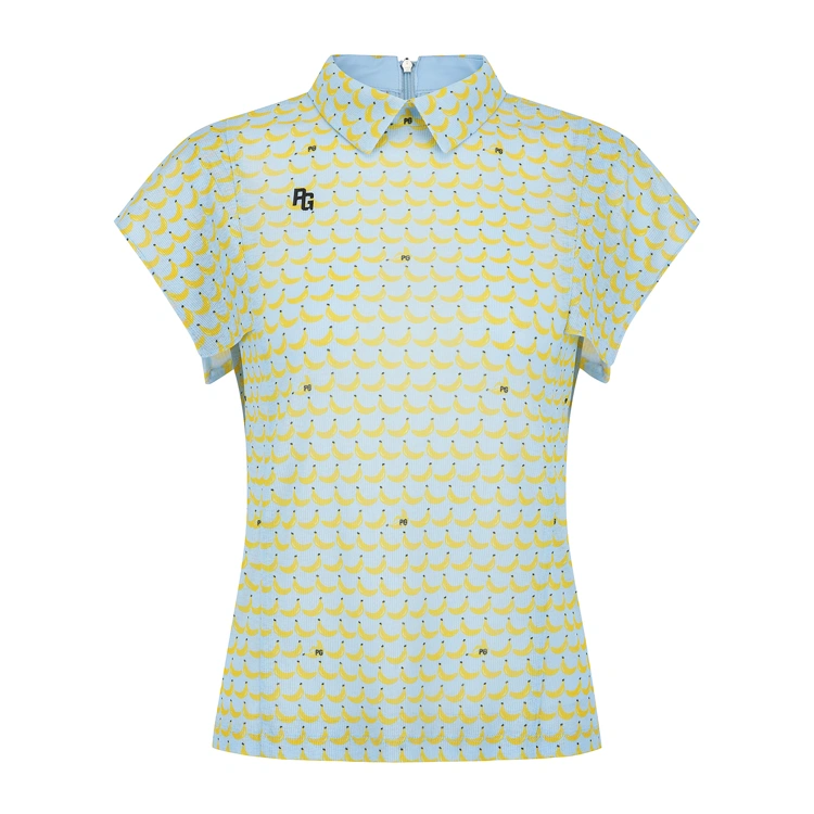 Áo golf nữ tay ngắn họa tiết chuối màu xanh dương — ảnh 2