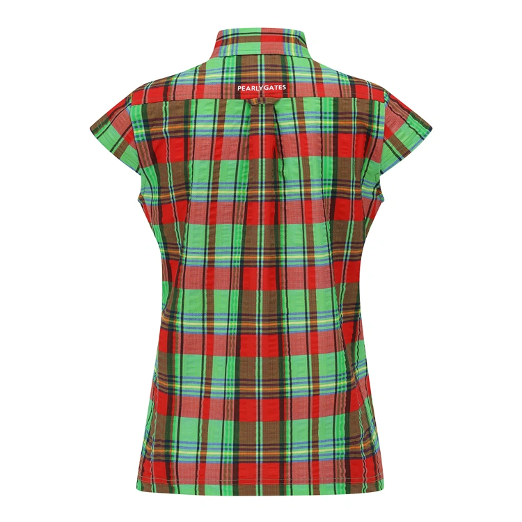 Áo golf nữ tay ngắn cổ bẻ họa tiết kẻ caro xanh lá — ảnh 2