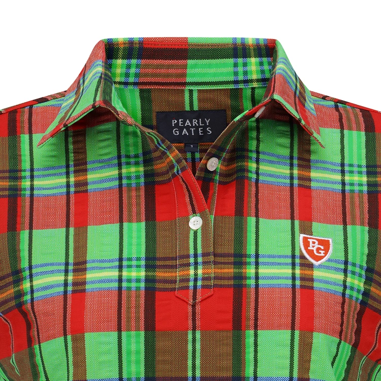 Áo golf nữ tay ngắn cổ bẻ họa tiết kẻ caro xanh lá — ảnh 3