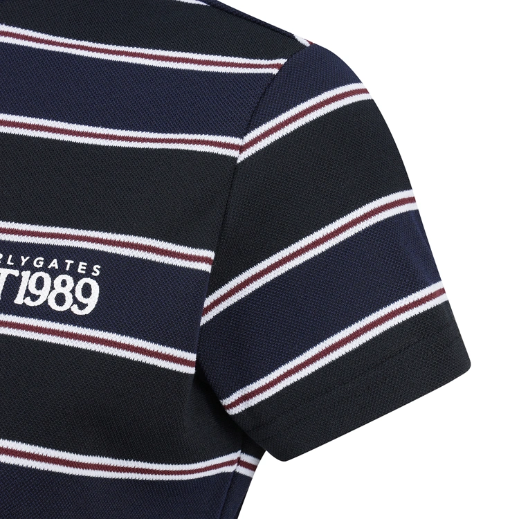 Áo golf nữ cổ cao tay ngắn kẻ sọc xanh navy — ảnh 4