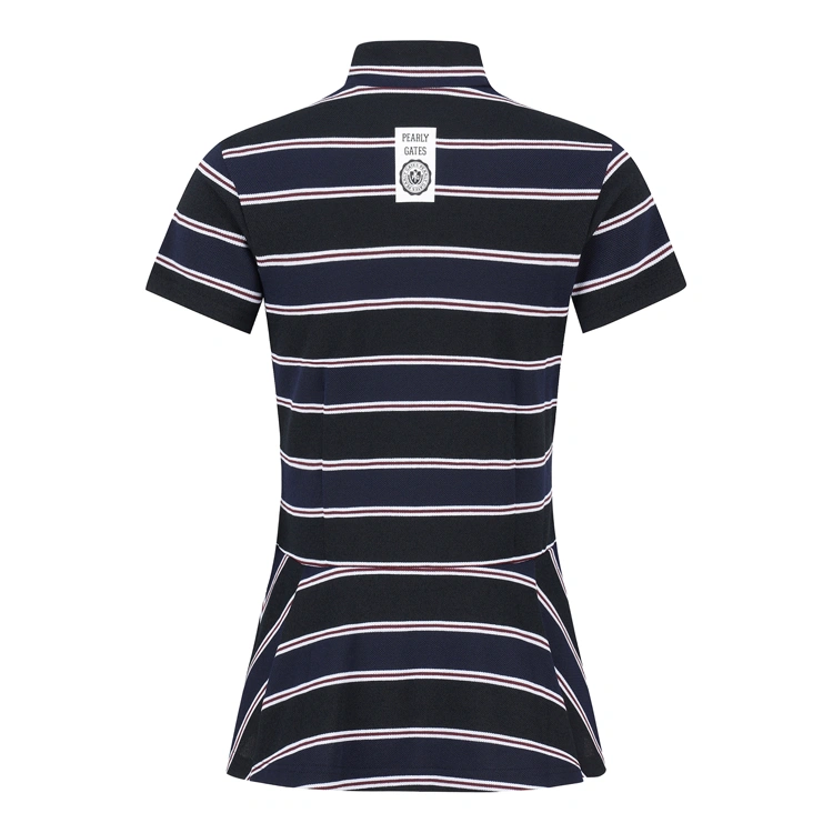 Áo golf nữ cổ cao tay ngắn kẻ sọc xanh navy — ảnh 2