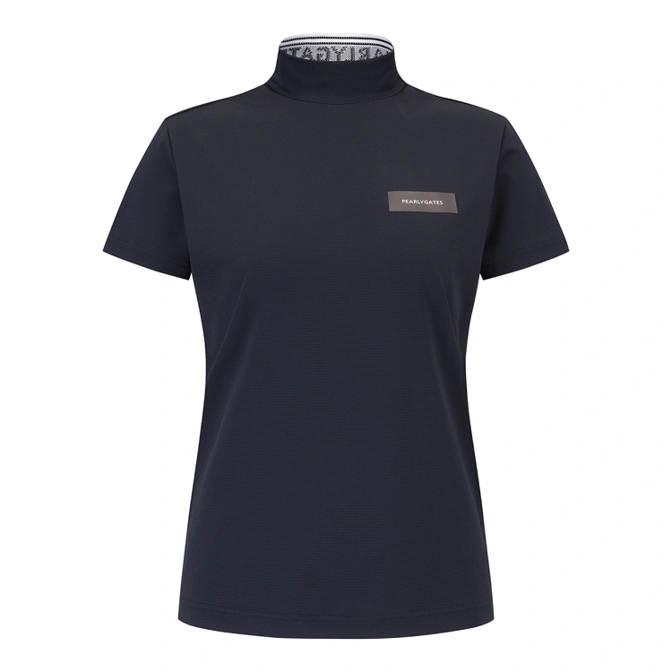 Áo golf nữ màu xanh navy cổ cao tay ngắn Pearly Gates trong studio nền trắng