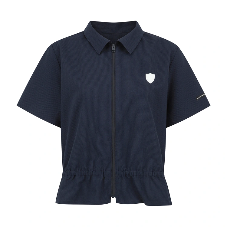 Áo golf nữ Pearly Gates màu xanh navy tay ngắn khóa giữa logo trắng