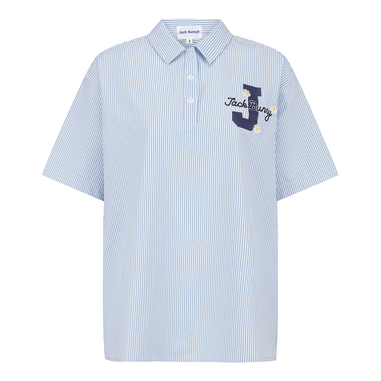 Áo golf nữ Pearly Gates xanh dương tay ngắn cổ bẻ