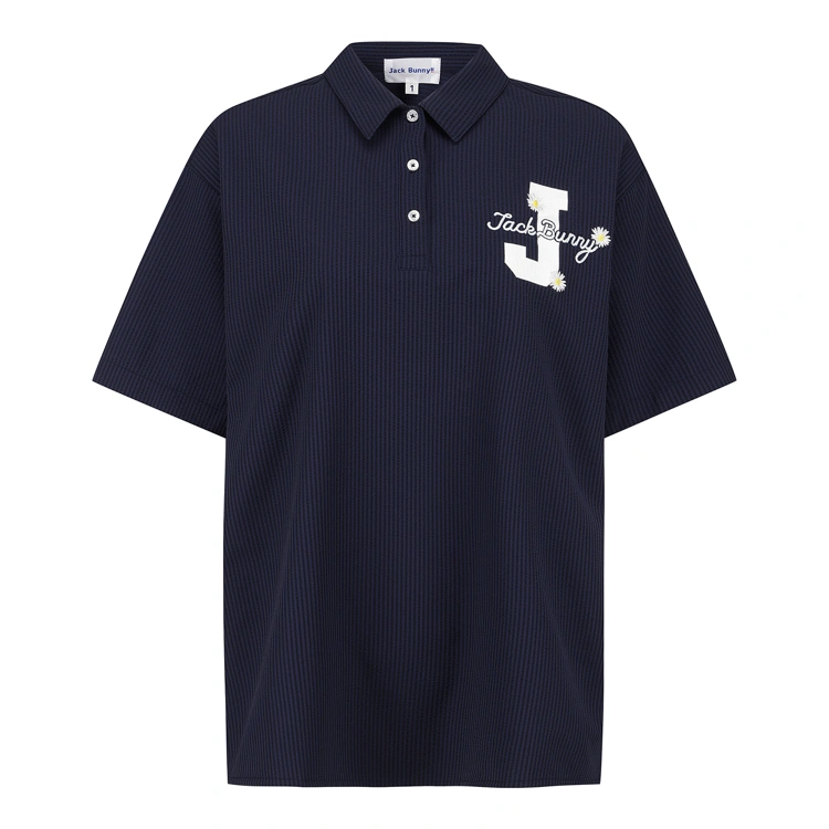 Áo polo nữ tay ngắn màu xanh navy Pearly Gates với logo thêu ngực