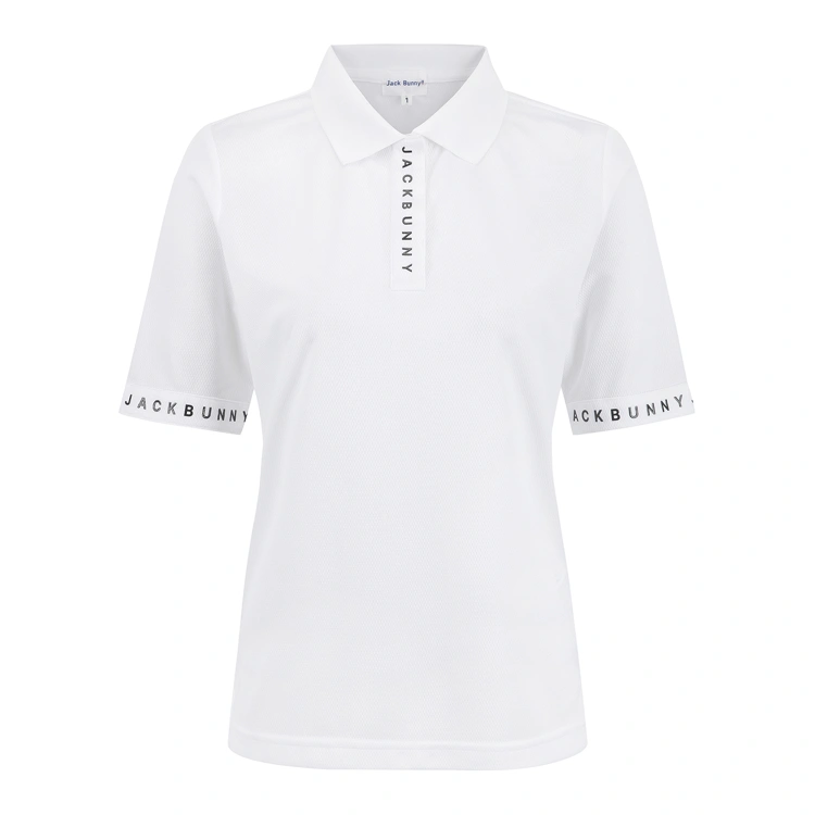 Áo polo golf nữ Pearly Gates màu trắng, cổ bẻ, tay ngắn phối chữ JACK BUNNY