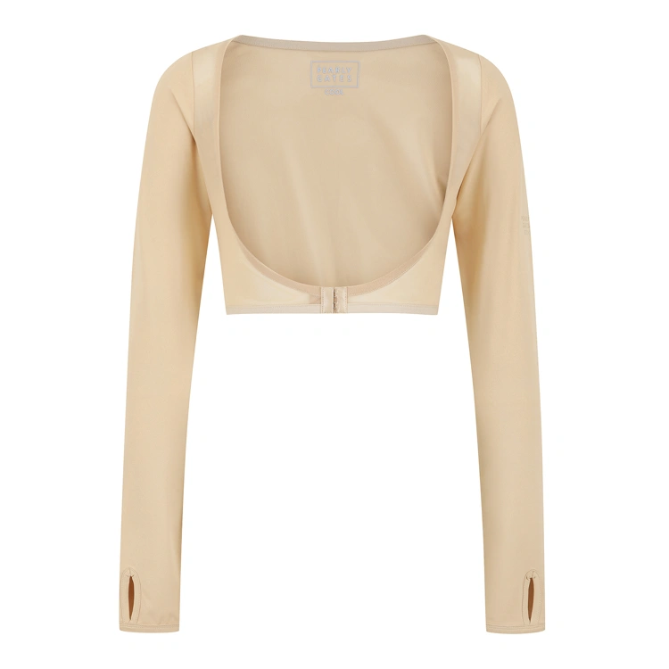Áo golf nữ tay dài dáng croptop màu be Pearly Gates mặt trước