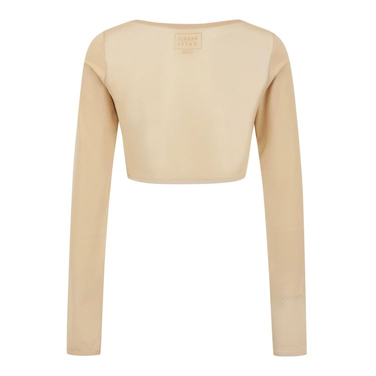 Áo golf nữ tay dài dáng croptop màu be — ảnh 2