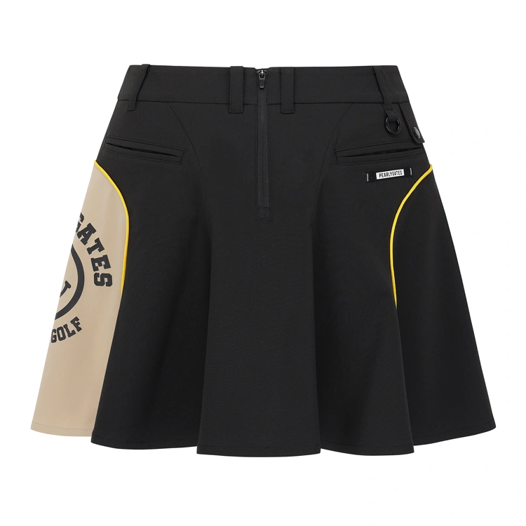 Chân váy golf nữ dáng xòe phối túi nút màu đen — ảnh 2