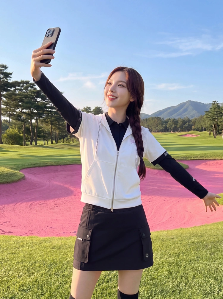 Áo khoác golf nữ Pearly Gates tay ngắn phối mũ màu trắng