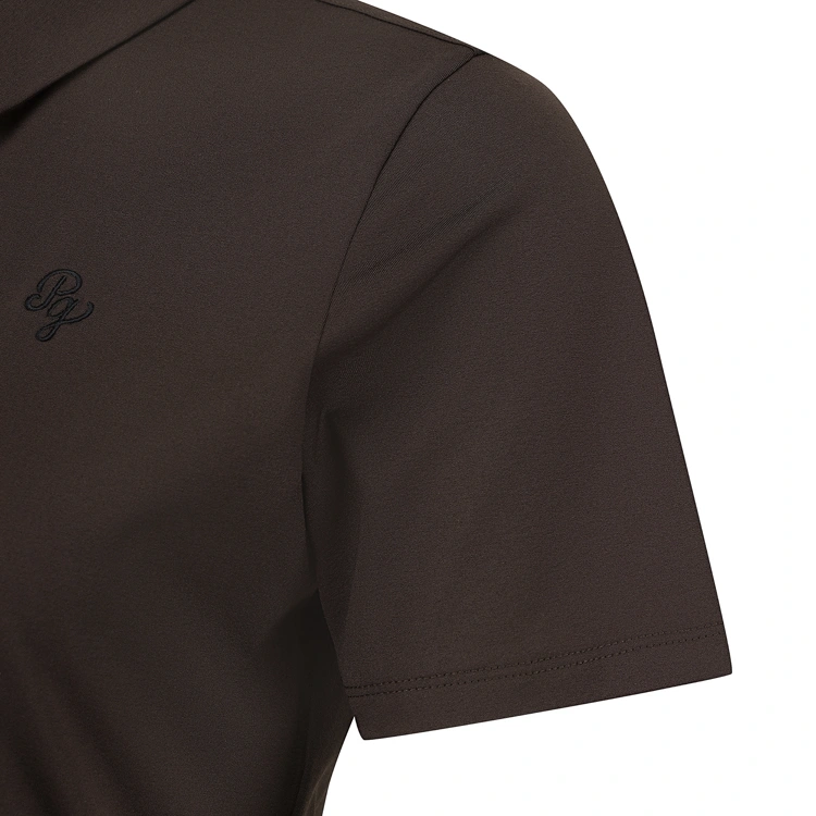 Áo polo golf nữ tay ngắn cổ đính nơ màu nâu — ảnh 4