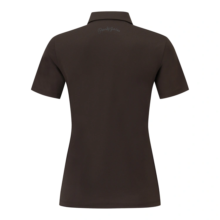 Áo polo golf nữ tay ngắn cổ đính nơ màu nâu — ảnh 2