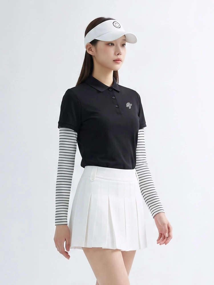 Áo polo golf nữ tay ngắn màu đen Pearly Gates cổ bẻ thanh lịch