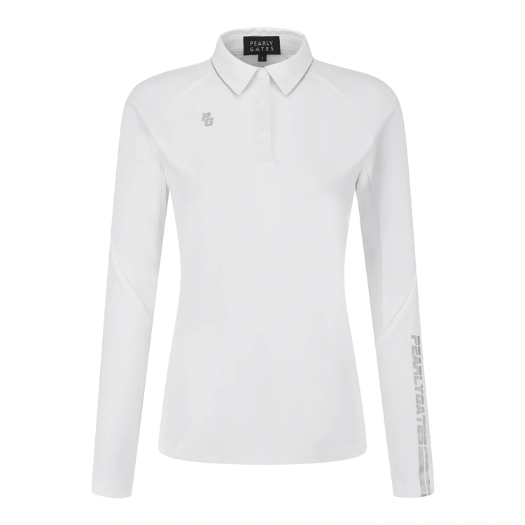 Áo polo golf nữ Pearly Gates màu trắng tay dài cổ bẻ thanh lịch