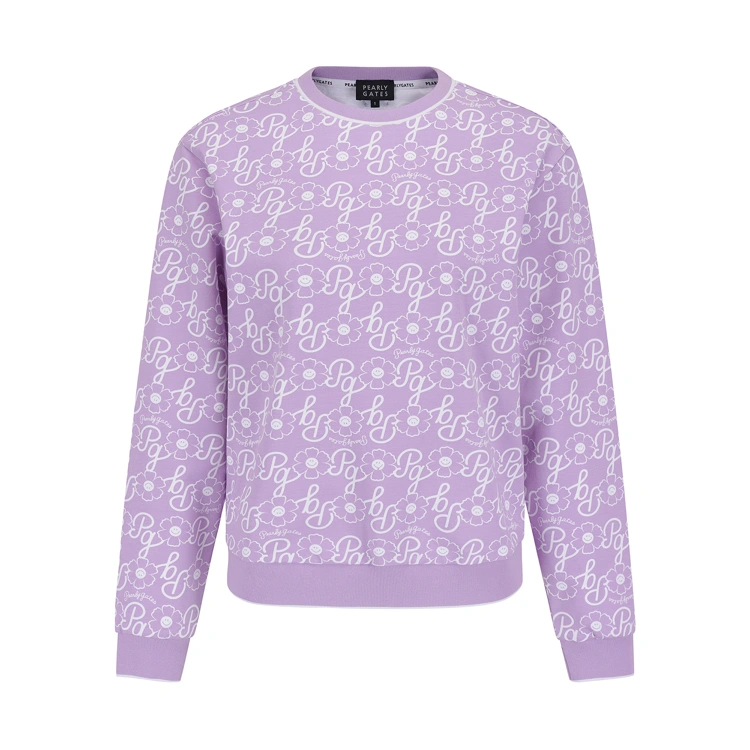 Áo golf nữ tay dài màu hồng lilac họa tiết hoa và chữ Pearly Gates