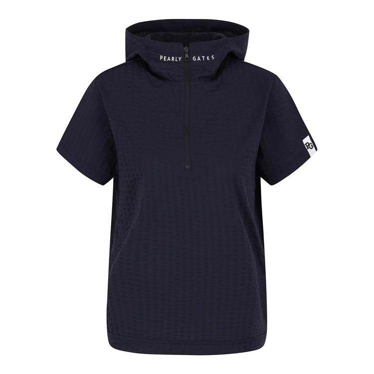 Áo golf nữ Pearly Gates xanh navy tay ngắn, cổ trụ dây kéo tiện lợi