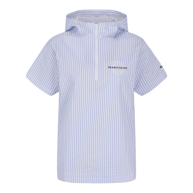 Áo golf nữ cổ kéo khóa tay ngắn sọc xanh dương Pearly Gates