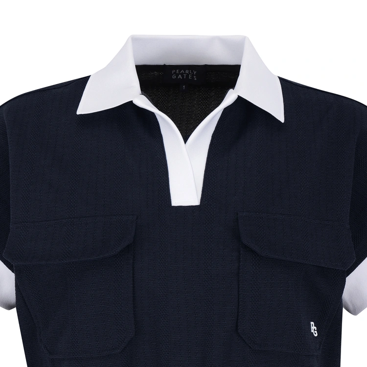 Áo golf nữ cổ bẻ tay ngắn phối trắng màu xanh navy — ảnh 3