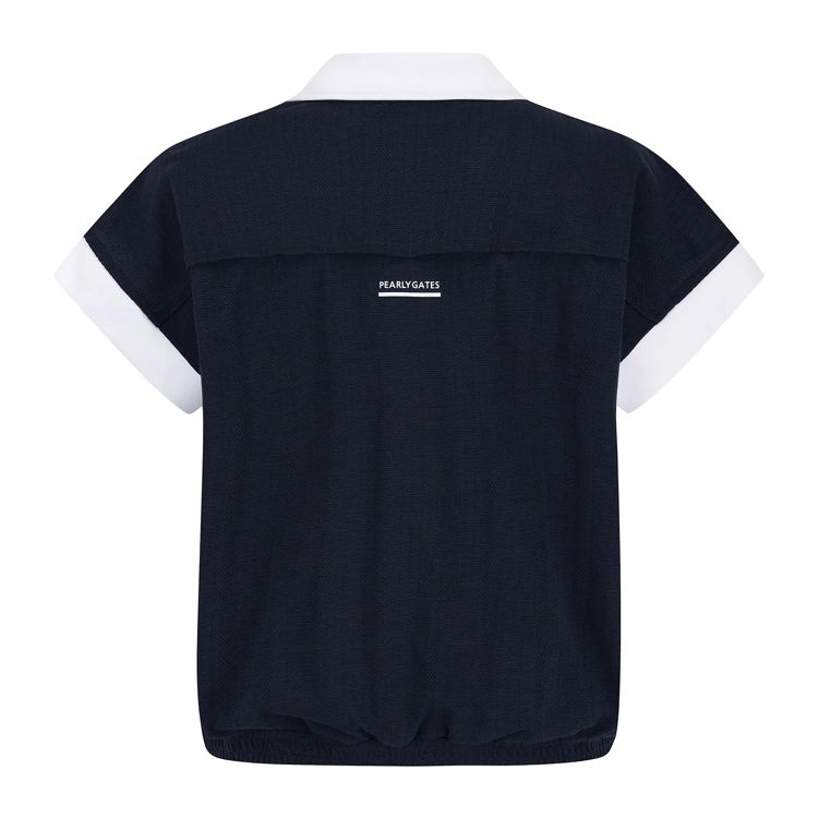Áo golf nữ cổ bẻ tay ngắn phối trắng màu xanh navy — ảnh 2