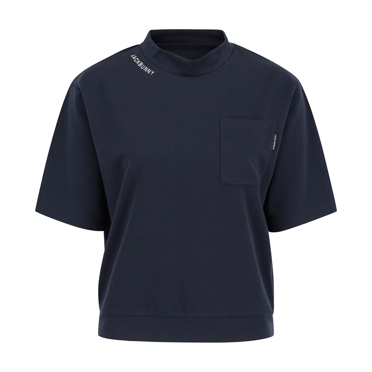 Áo golf nữ Pearly Gates màu xanh navy tay ngắn cổ trụ cao