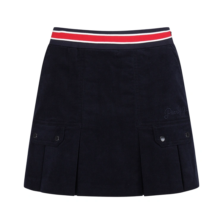 Chân váy golf nữ Pearly Gates màu xanh navy phối túi nắp và viền eo kẻ đỏ trắng