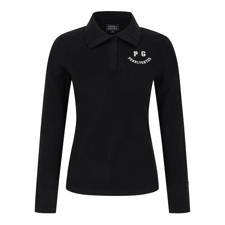 Áo golf nữ Pearly Gates màu đen tay dài cổ bẻ logo thêu PG