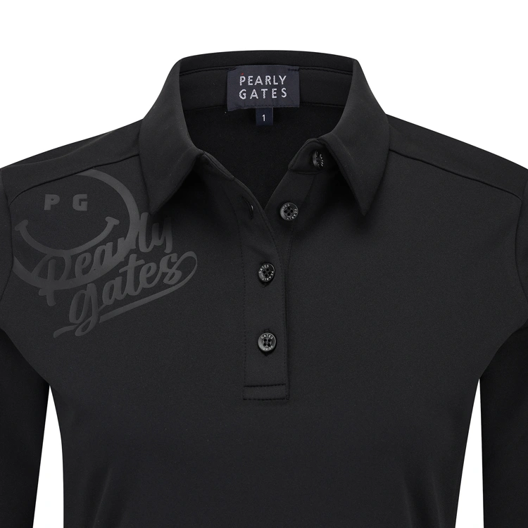 Áo golf nữ tay dài cổ bẻ viền trắng màu đen — ảnh 3