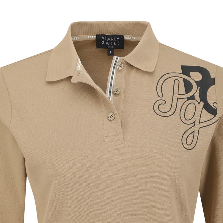 Áo polo golf nữ tay dài họa tiết chữ màu be — ảnh 5