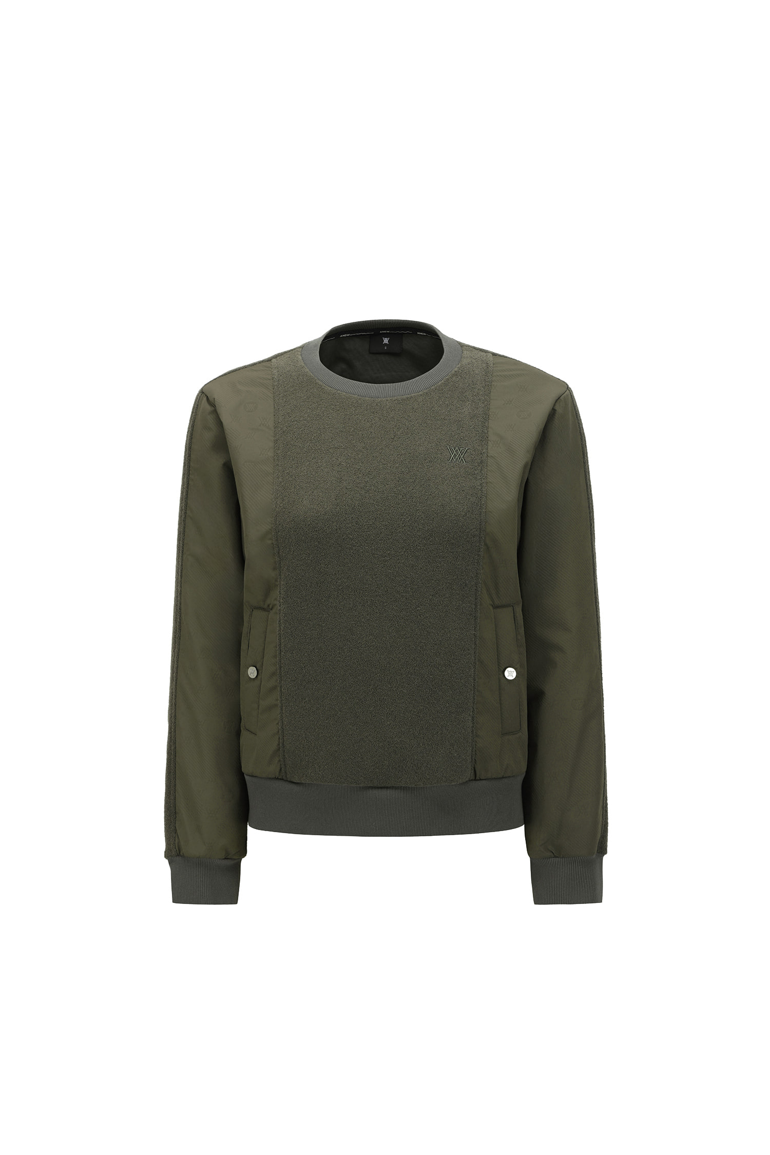 Áo golf nữ dáng suông phối chất liệu màu xanh rêu — Anew | Seoul Golf Fashion