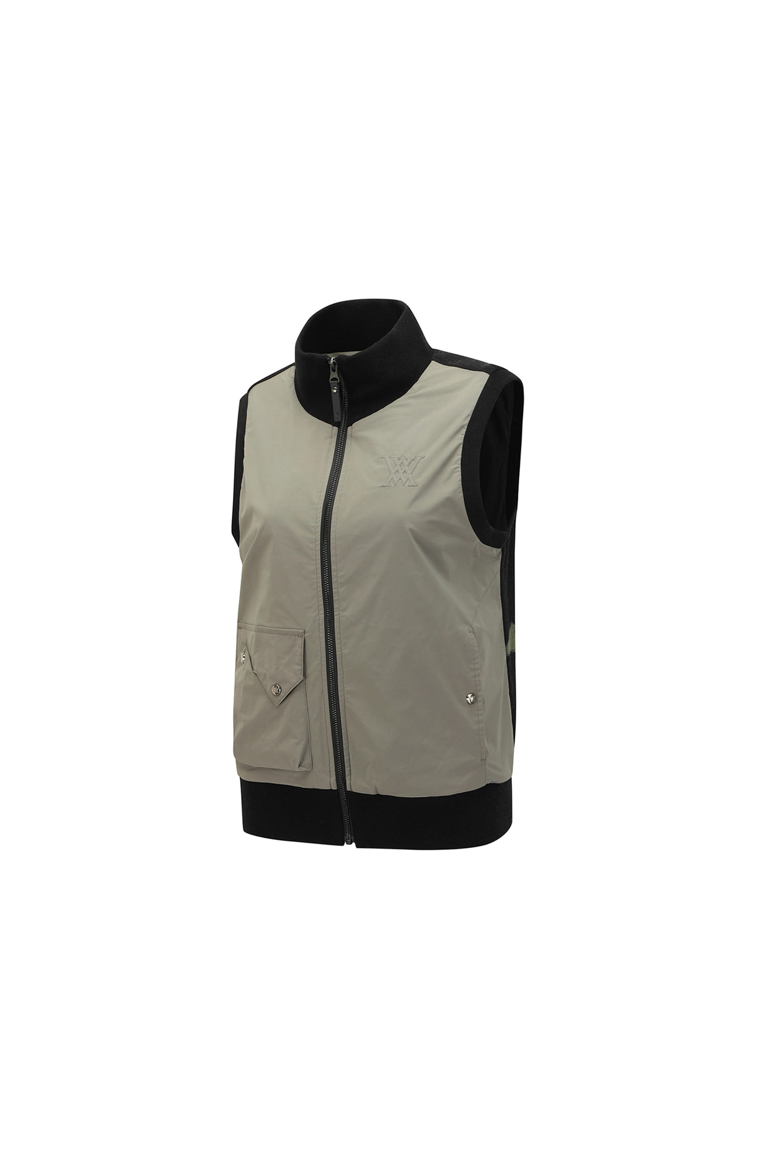 Áo vest golf nữ dáng cổ cao phối màu ghi đen — ảnh 3
