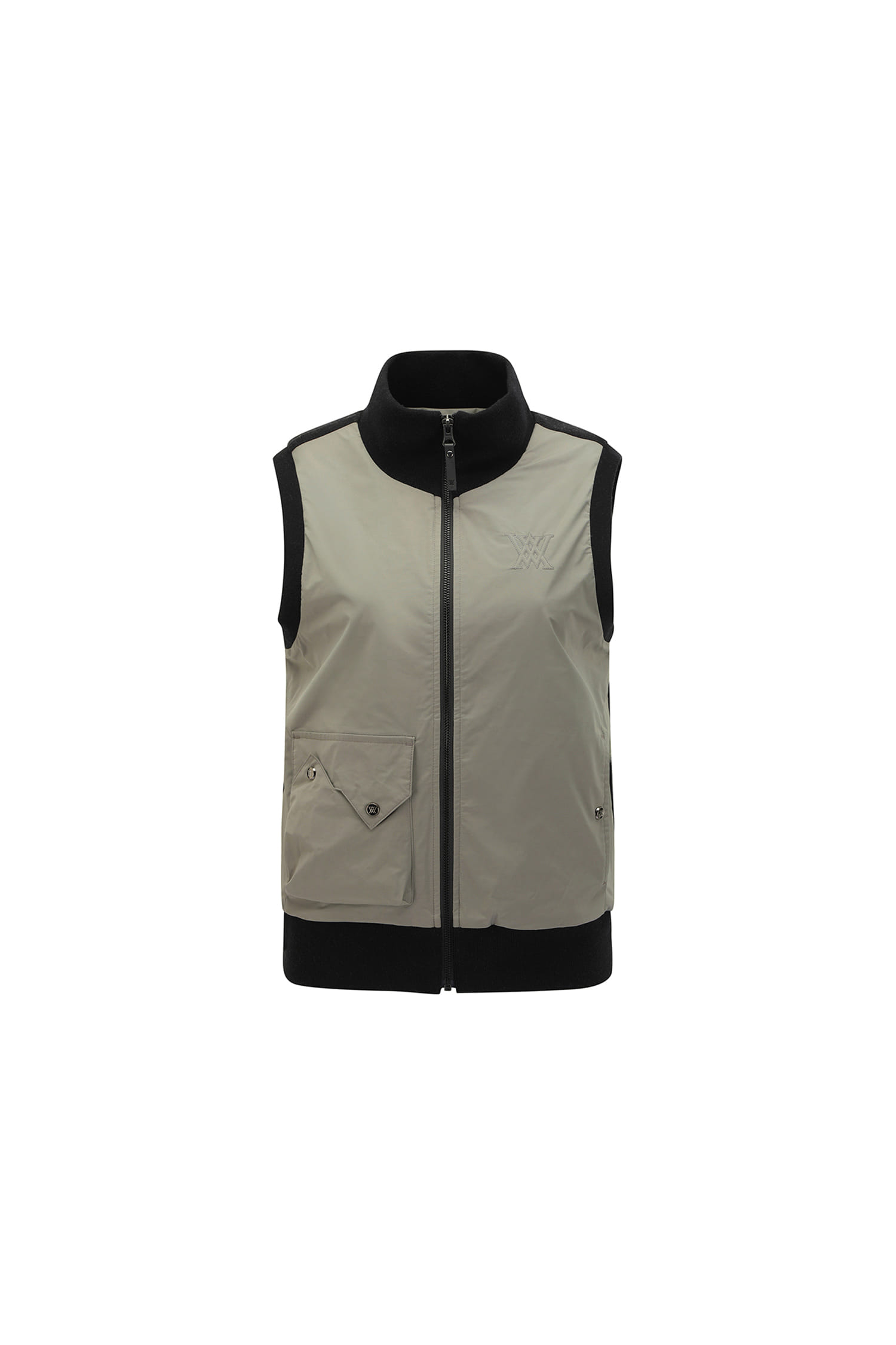Áo vest golf nữ dáng cổ cao phối màu ghi đen — Anew | Seoul Golf Fashion