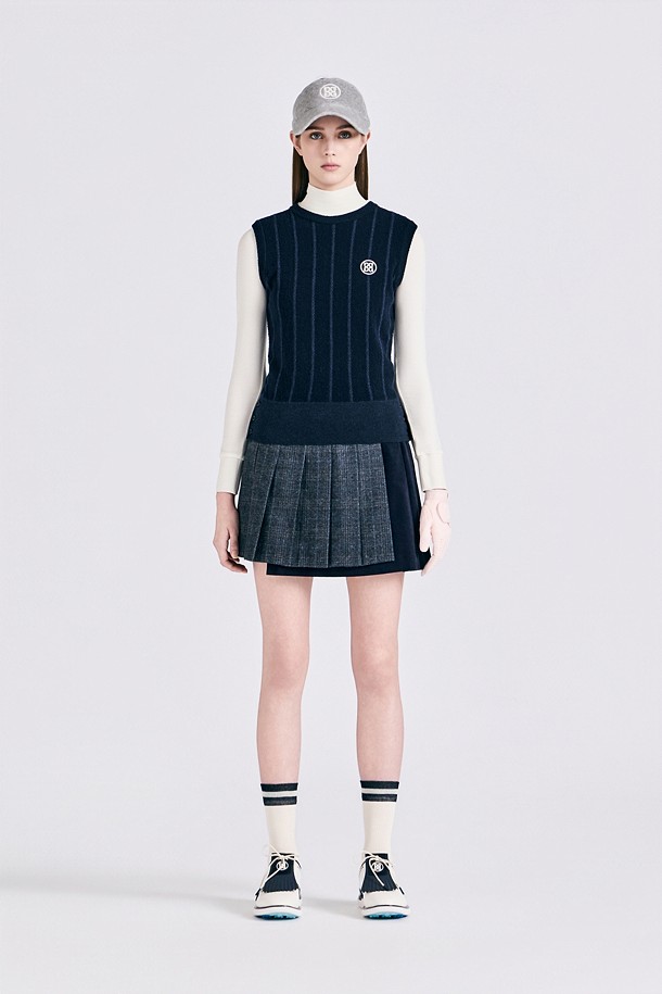 Chân váy golf nữ dáng xếp ly phối vải kẻ màu xanh navy — ảnh 2