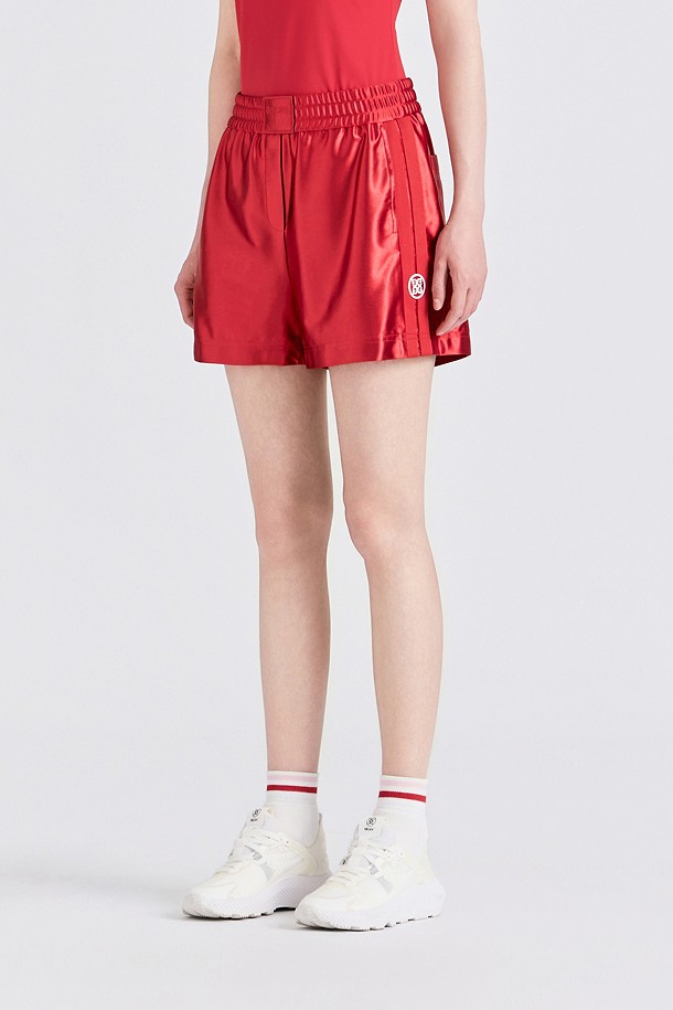 Quần short golf nữ màu đỏ phối chun lưng — ảnh 3