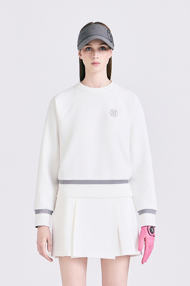 Áo knit golf nữ dáng suông trắng phối viền xám — G/FORE | Seoul Golf Fashion
