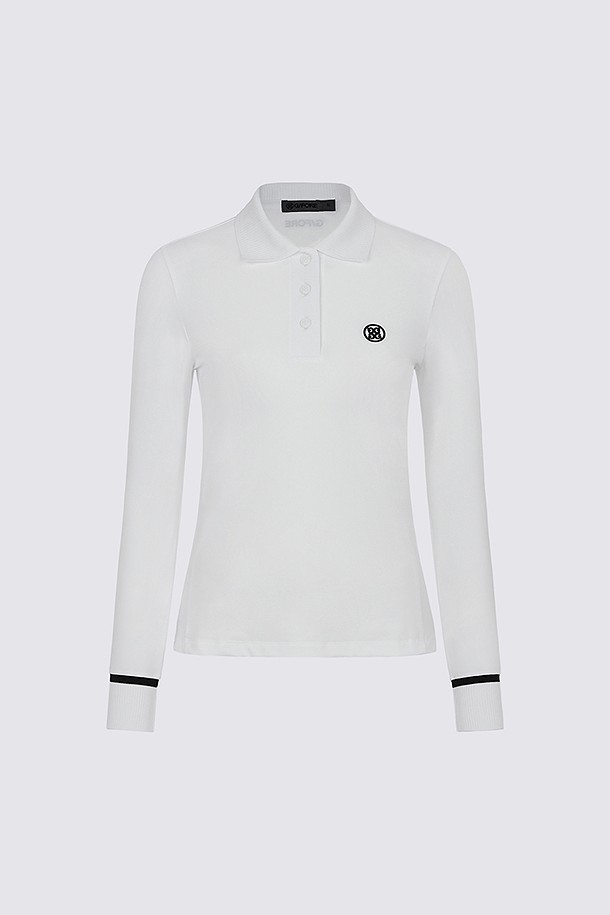 Áo golf nữ tay dài cổ bẻ màu trắng phối viền đen — G/FORE | Seoul Golf Fashion