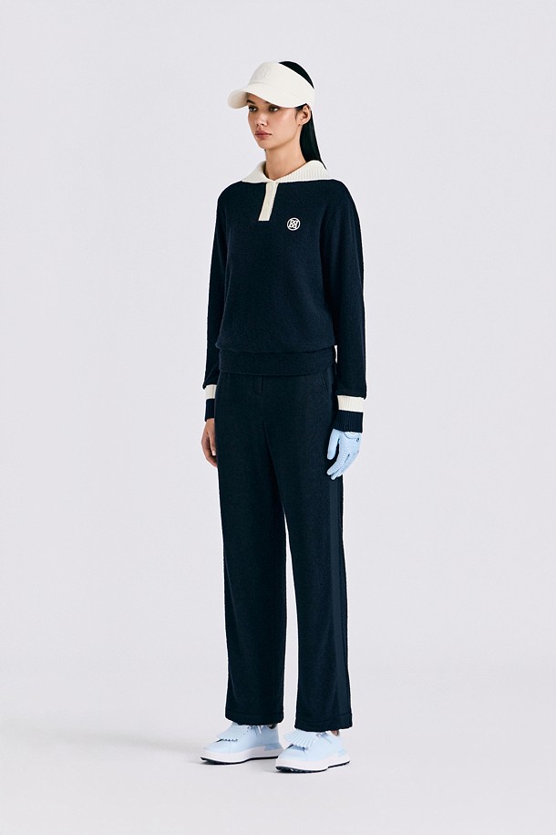 Áo knit golf nữ cổ bẻ phối màu xanh navy — ảnh 2