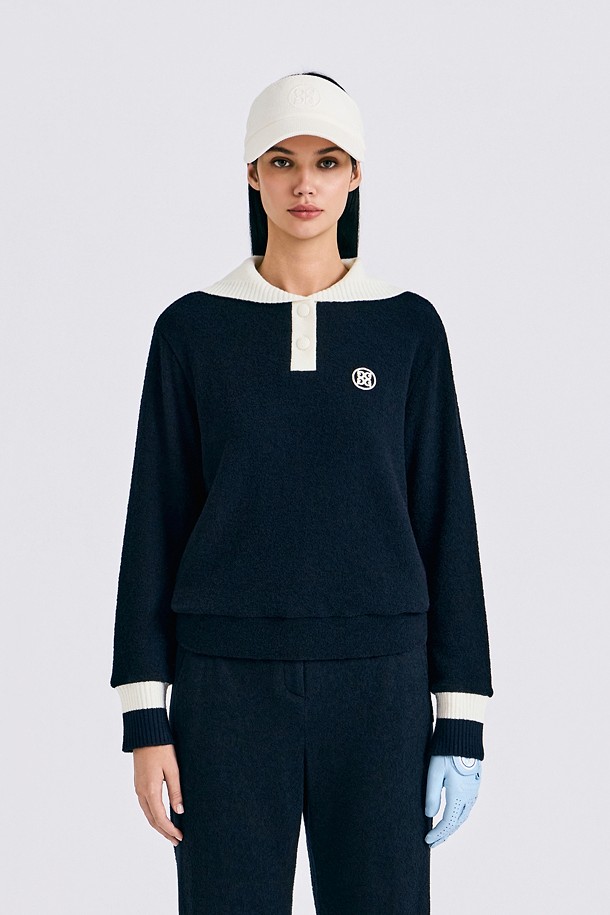 Áo knit golf nữ cổ bẻ phối màu xanh navy — G/FORE | Seoul Golf Fashion