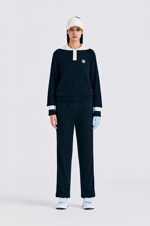 Áo knit golf nữ cổ bẻ phối màu xanh navy — ảnh 3