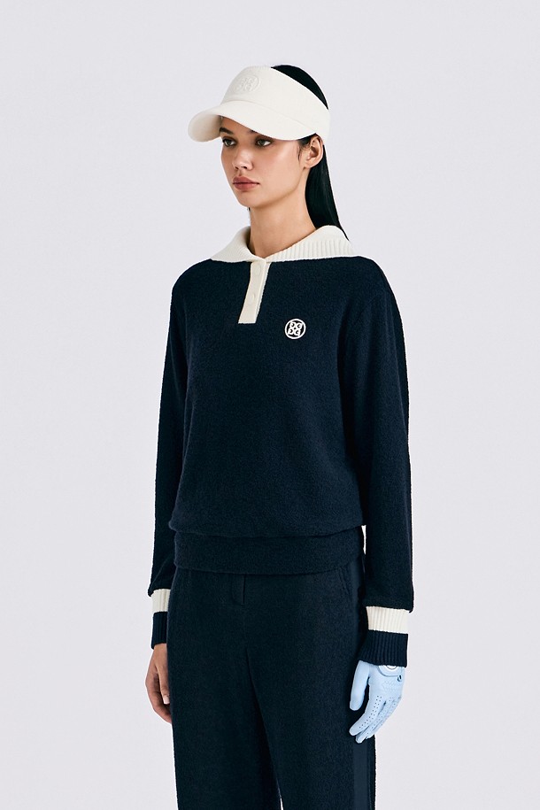 Áo knit golf nữ cổ bẻ phối màu xanh navy — ảnh 5
