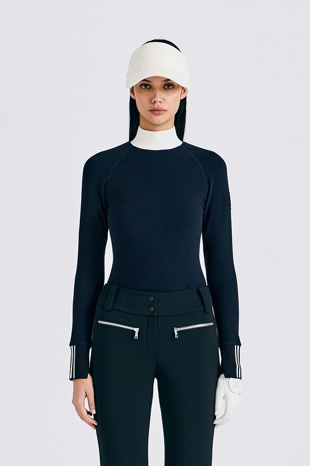 Áo golf nữ tay dài cổ cao màu xanh navy — ảnh 4