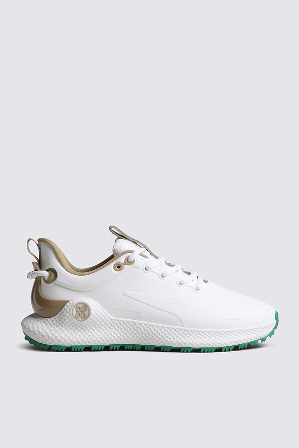 Giày golf nữ kiểu sneakers màu trắng phối be với đế xanh của G/FORE