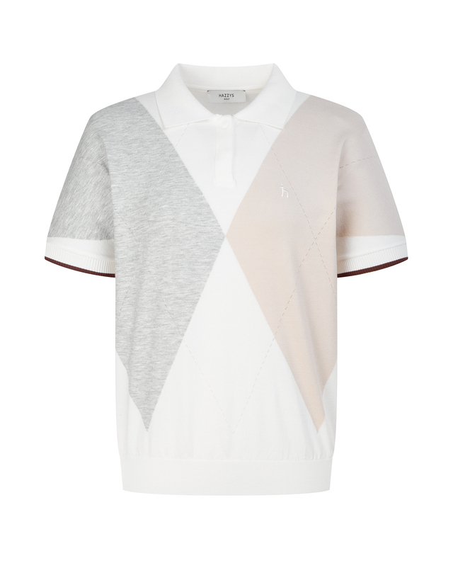 Áo knit golf nữ tay ngắn phối màu ngà xám — ảnh 6