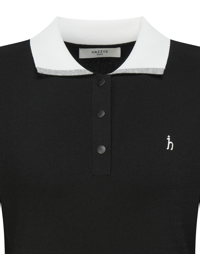 Áo knit golf nữ cổ bẻ tay dài màu đen — ảnh 5