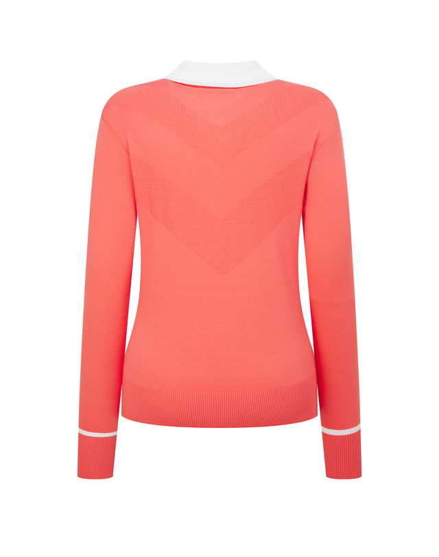 Áo knit golf nữ cổ bẻ tay dài màu cam san hô — ảnh 6