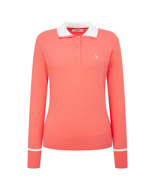 Áo knit golf nữ cổ bẻ tay dài màu cam san hô — ảnh 5