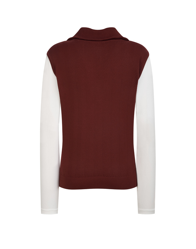 Áo knit golf nữ cổ khóa nửa tay dài màu đỏ rượu vang — ảnh 2